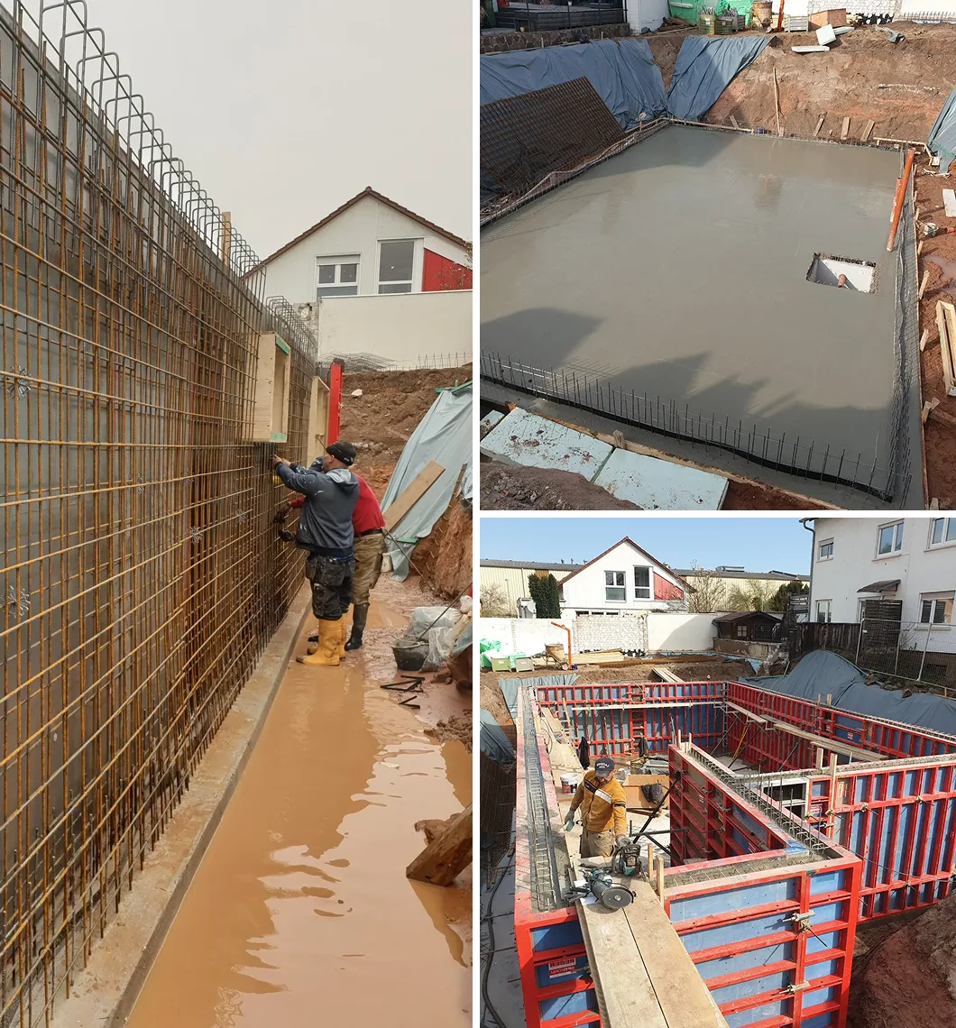 Baustelle und fertiggestellte Projekte des Bauunternehmens